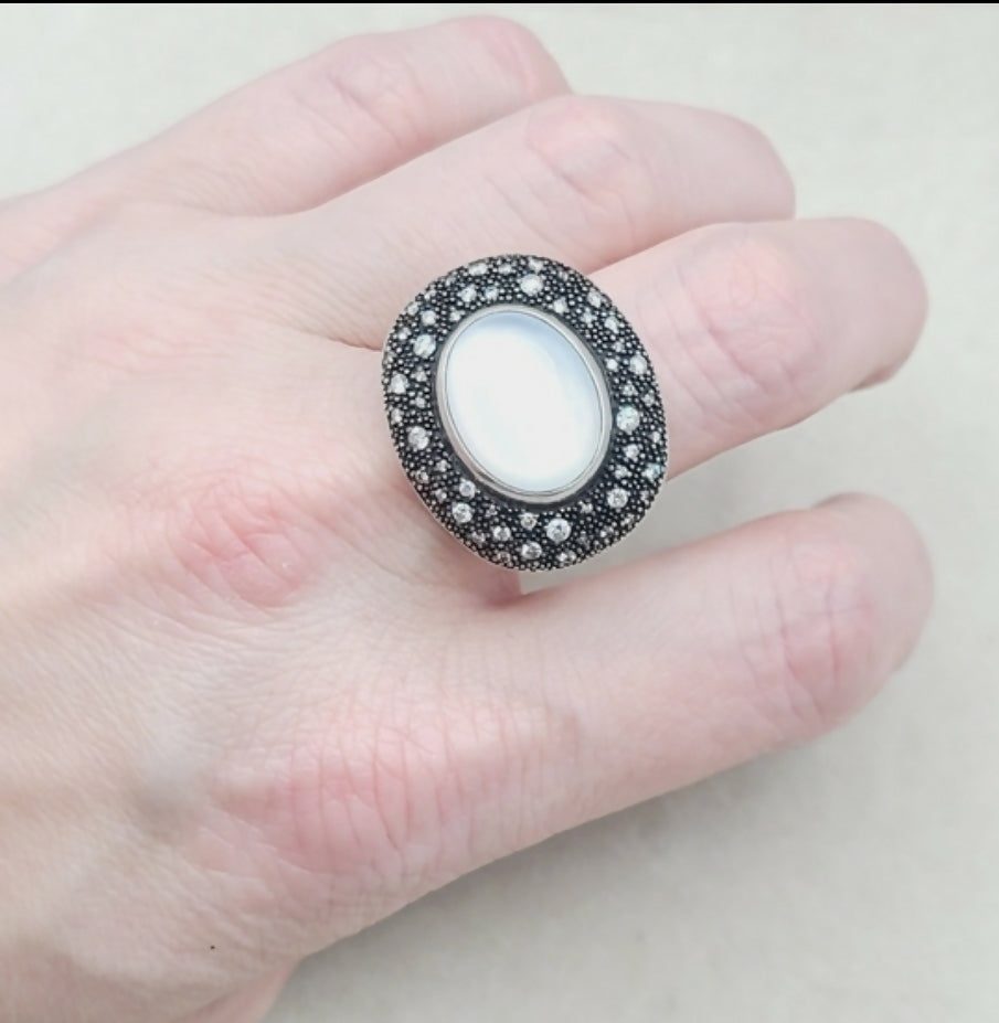    David Yurman Large Midnight Melange Ring – Moon Quartz