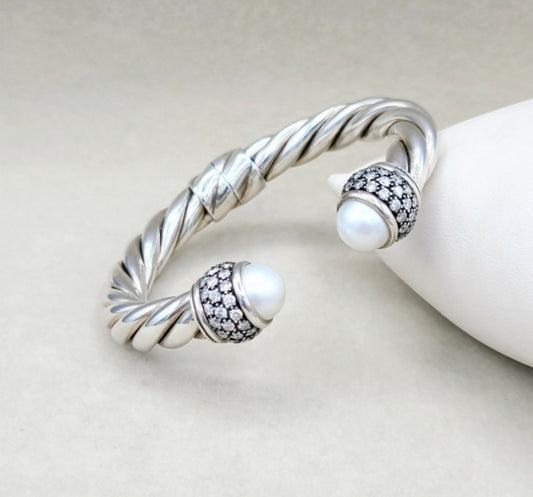    David Yurman Moonlight Ice Bracelet 10mm –  Pearl & Diamonds