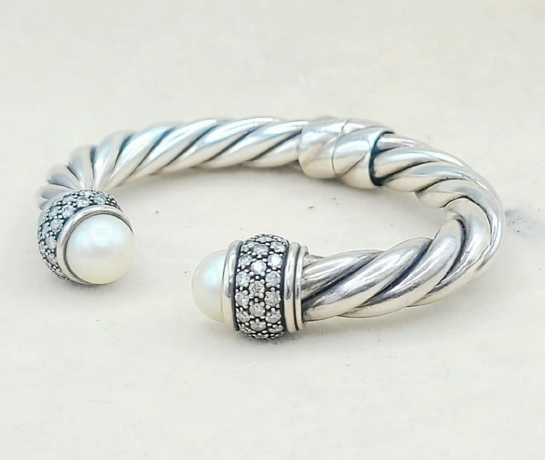    David Yurman Moonlight Ice Bracelet 10mm –  Pearl & Diamonds