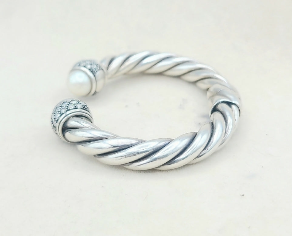    David Yurman Moonlight Ice Bracelet 10mm –  Pearl & Diamonds