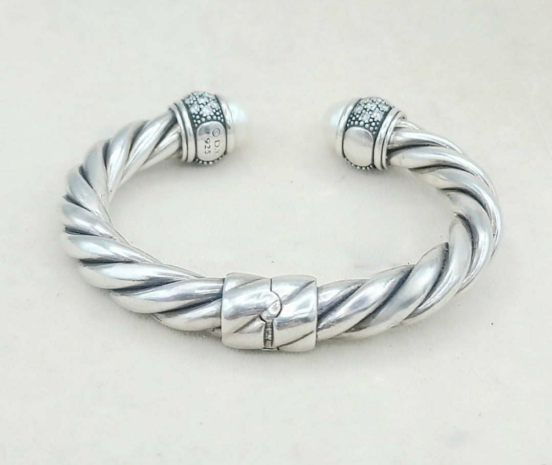    David Yurman Moonlight Ice Bracelet 10mm –  Pearl & Diamonds