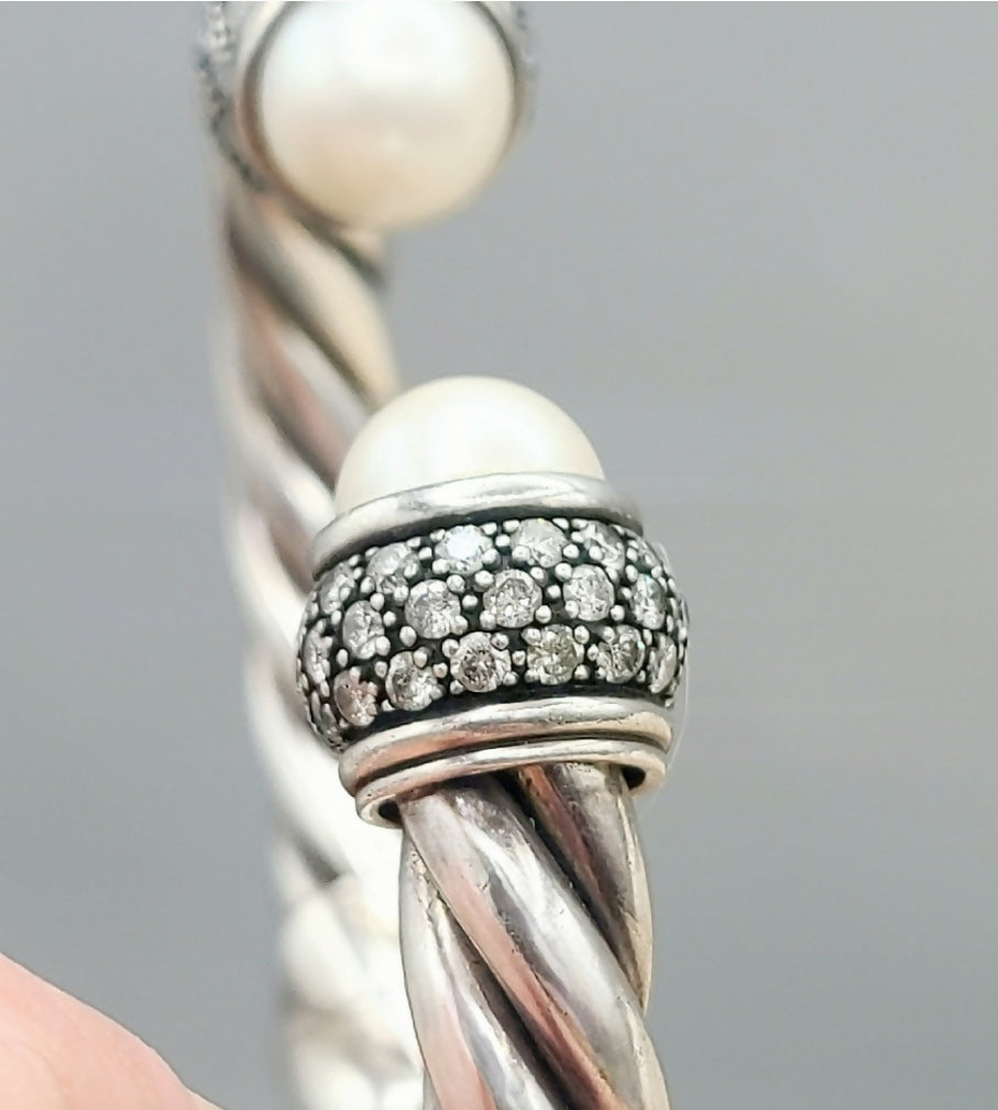   David Yurman Moonlight Ice Bracelet 10mm –  Pearl & Diamonds