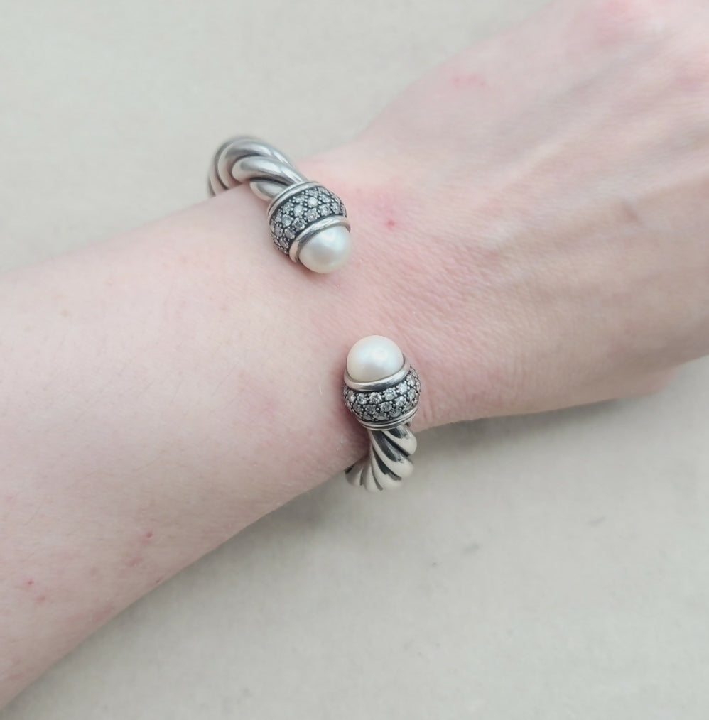    David Yurman Moonlight Ice Bracelet 10mm –  Pearl & Diamonds