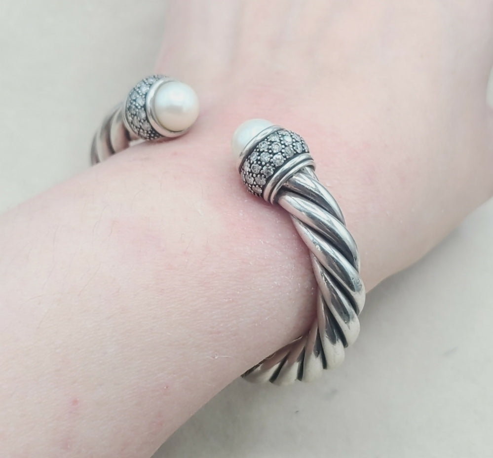    David Yurman Moonlight Ice Bracelet 10mm –  Pearl & Diamonds