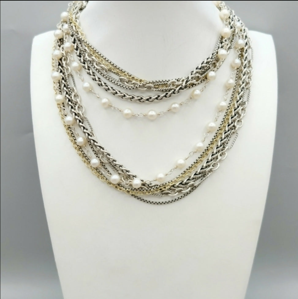    David Yurman Multi-Chain Pearl Necklace – 28 in
