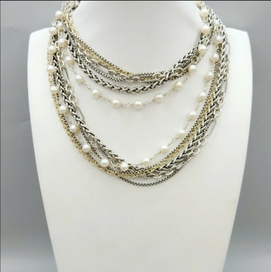    David Yurman Multi-Chain Pearl Necklace – 28 in