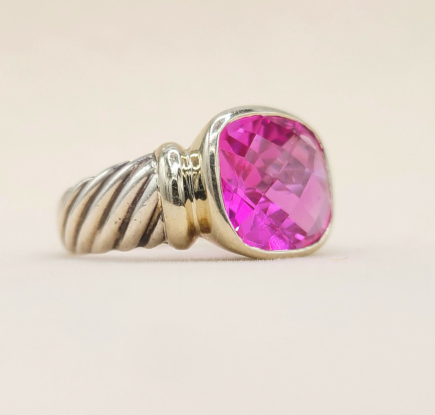    David Yurman Noblesse Ring Pink Tourmaline Silver & 14K Gold