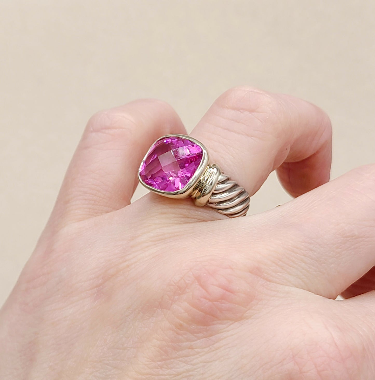    David Yurman Noblesse Ring Pink Tourmaline Silver & 14K Gold