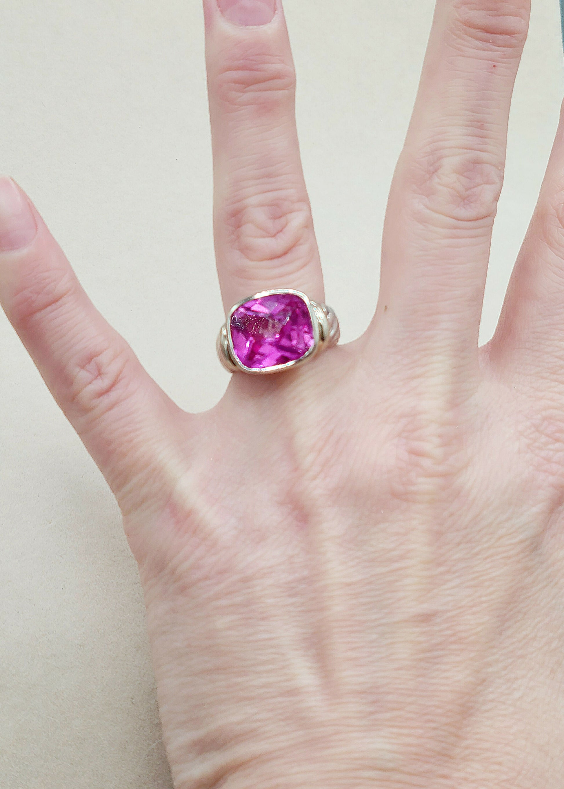    David Yurman Noblesse Ring Pink Tourmaline Silver & 14K Gold