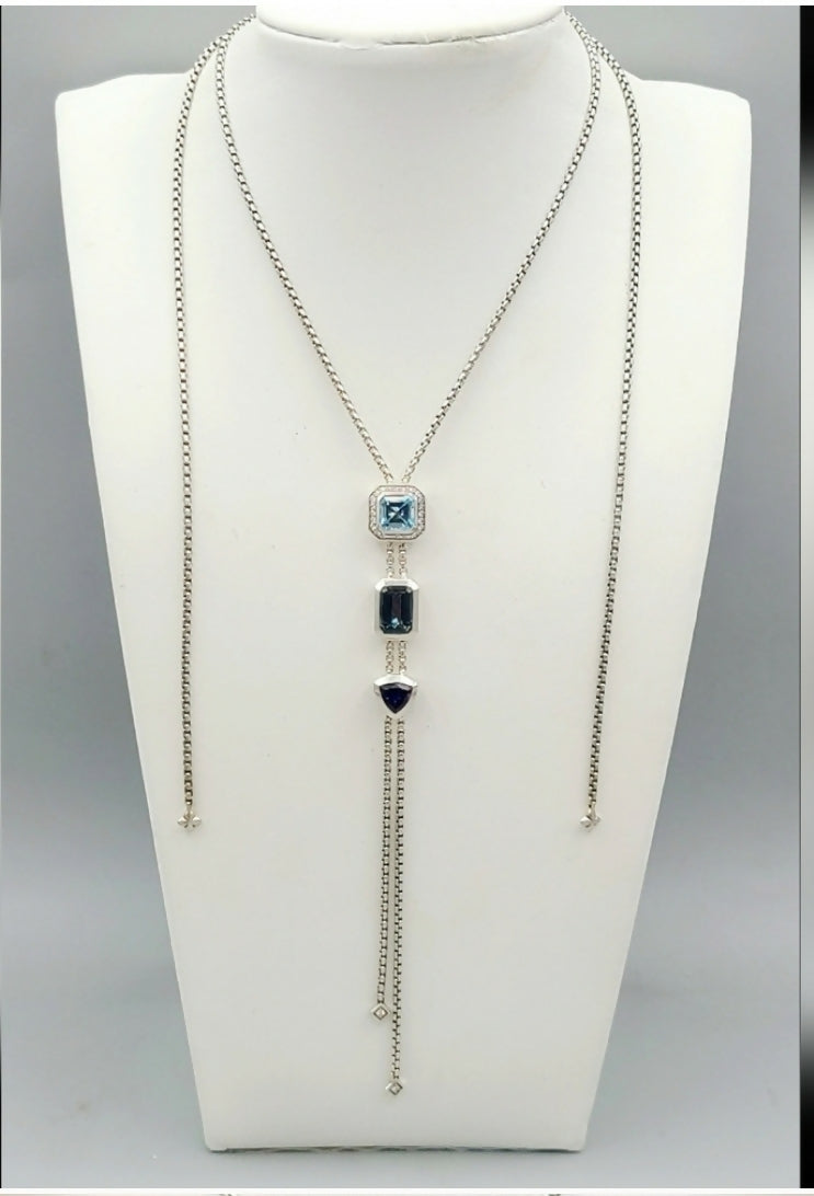    David Yurman Novella Y Necklace – Blue Topaz & Pave Diamonds