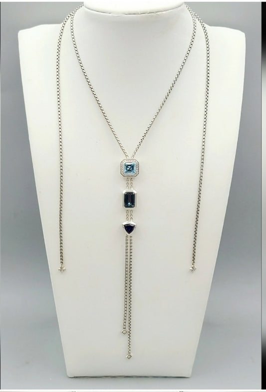    David Yurman Novella Y Necklace – Blue Topaz & Pave Diamonds