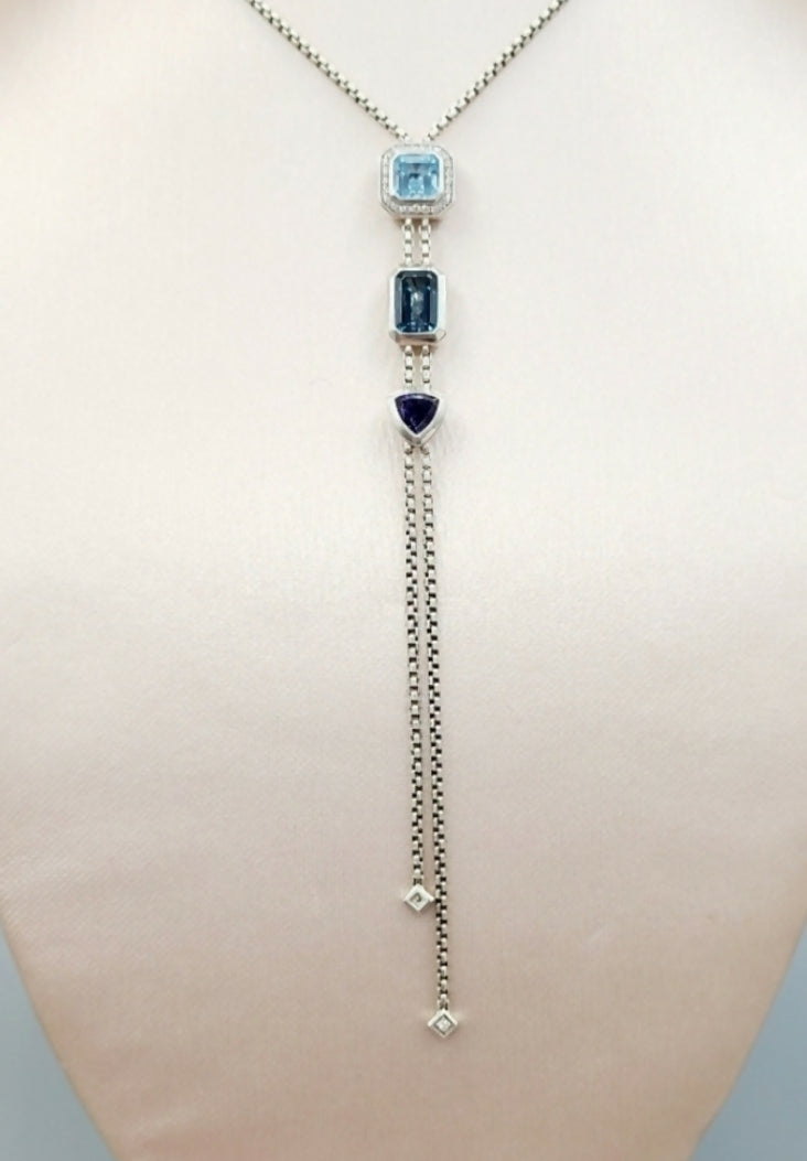    David Yurman Novella Y Necklace – Blue Topaz & Pave Diamonds