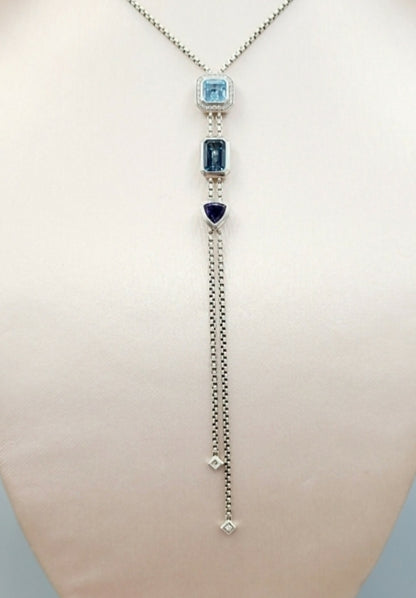    David Yurman Novella Y Necklace – Blue Topaz & Pave Diamonds