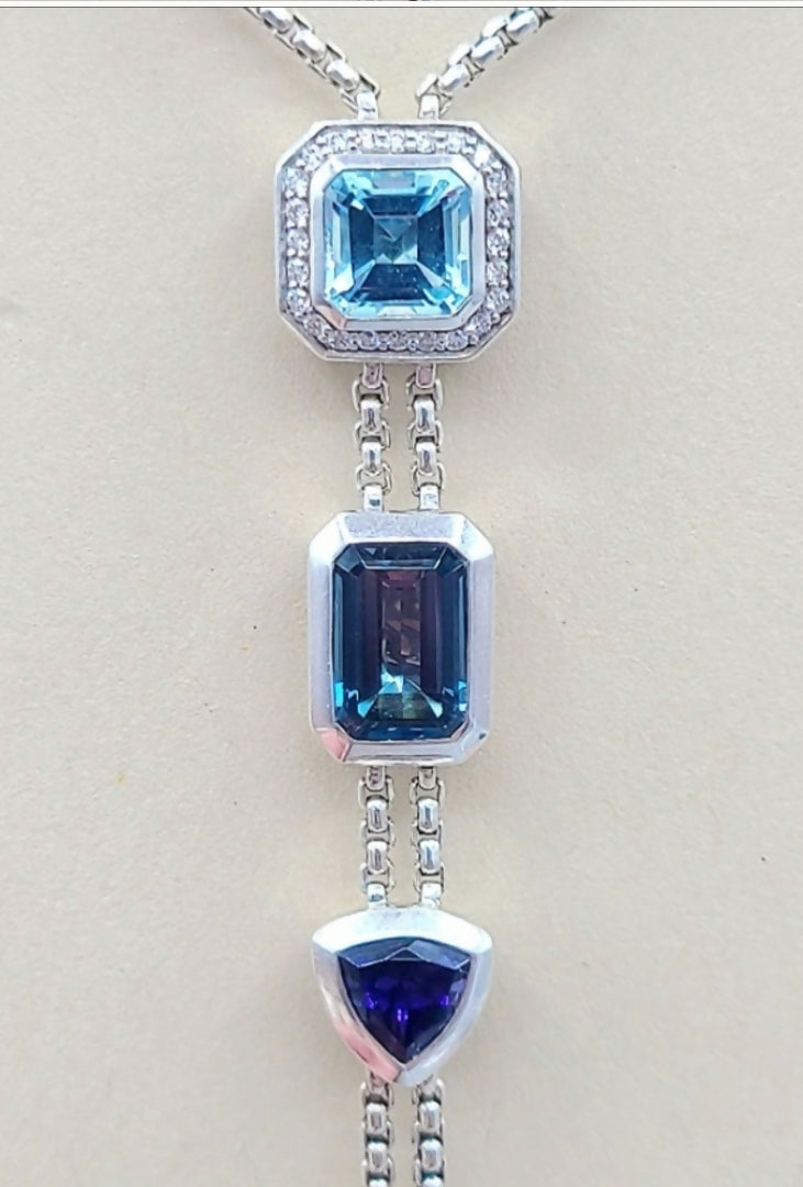    David Yurman Novella Y Necklace – Blue Topaz & Pave Diamonds