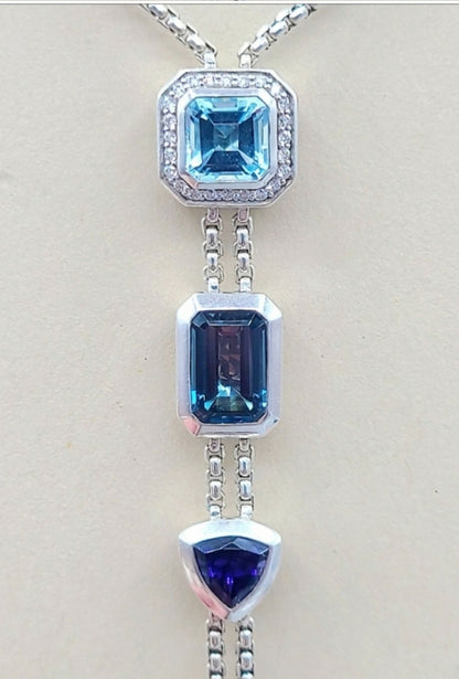    David Yurman Novella Y Necklace – Blue Topaz & Pave Diamonds