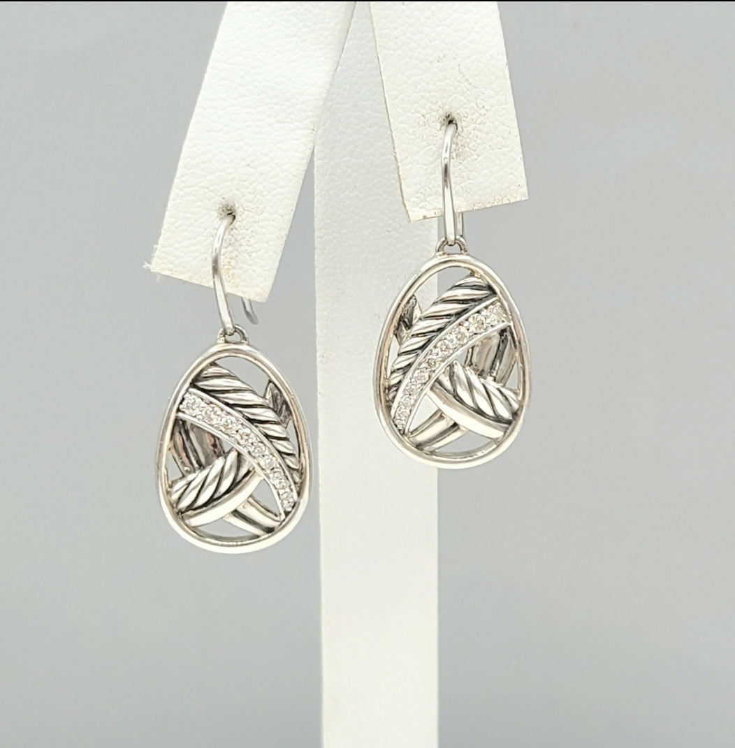    David Yurman Papyrus Crossover Drop Earrings Diamonds
