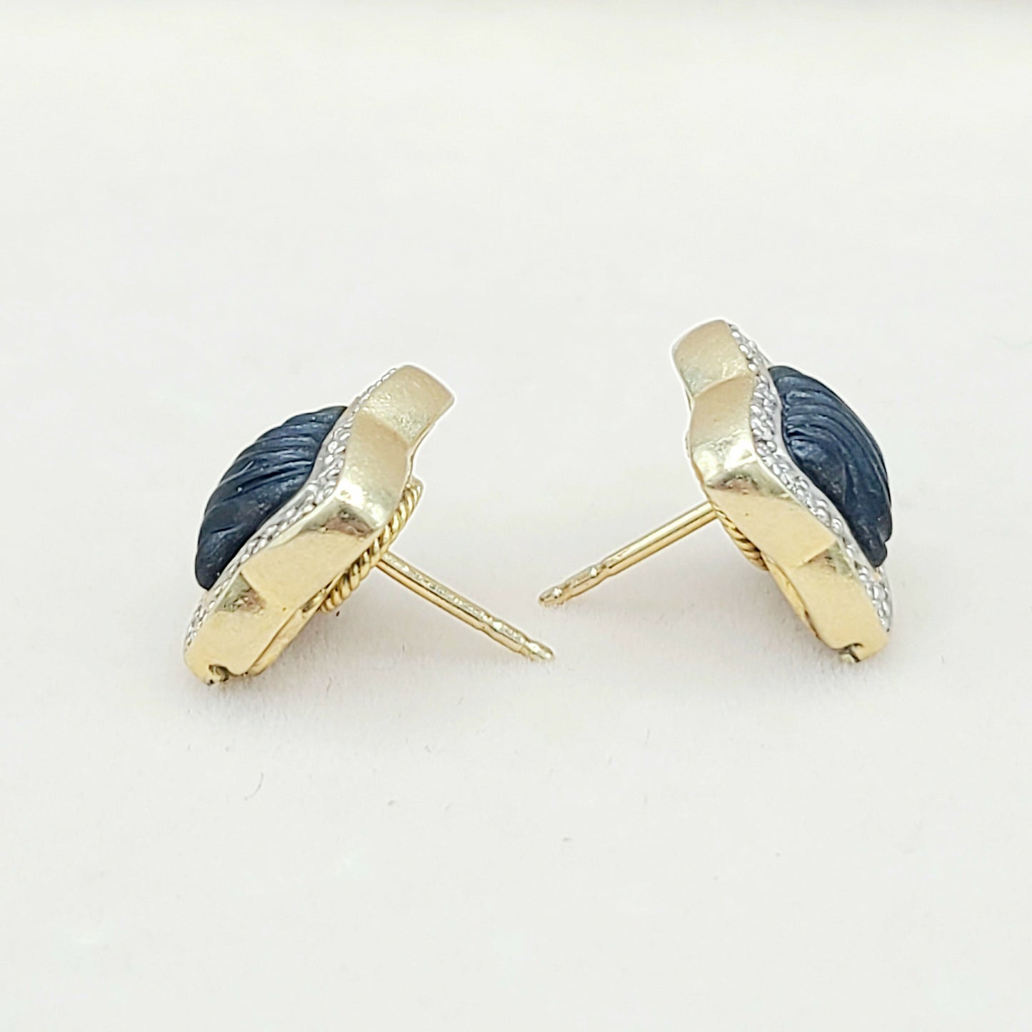    David Yurman Quatrefoil Carved Onyx Diamond Earrings Gold