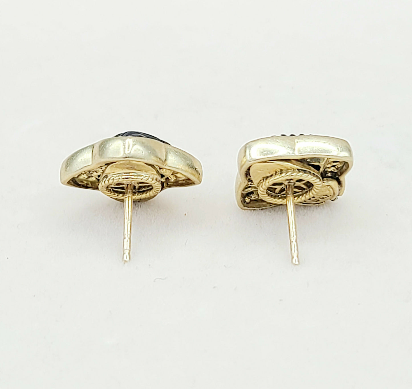    David Yurman Quatrefoil Carved Onyx Diamond Earrings Gold