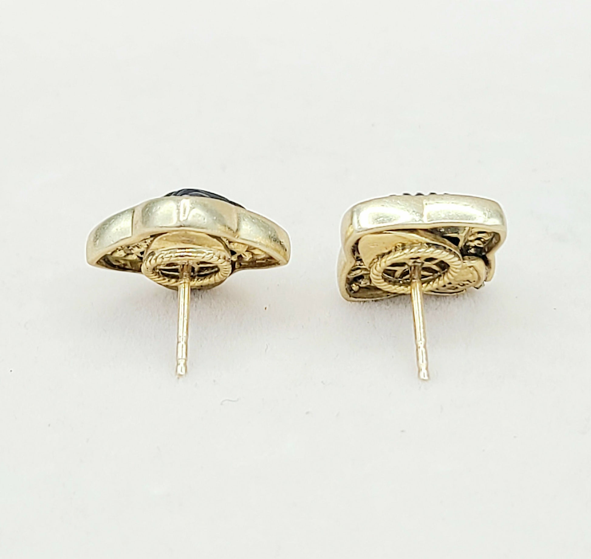    David Yurman Quatrefoil Carved Onyx Diamond Earrings Gold