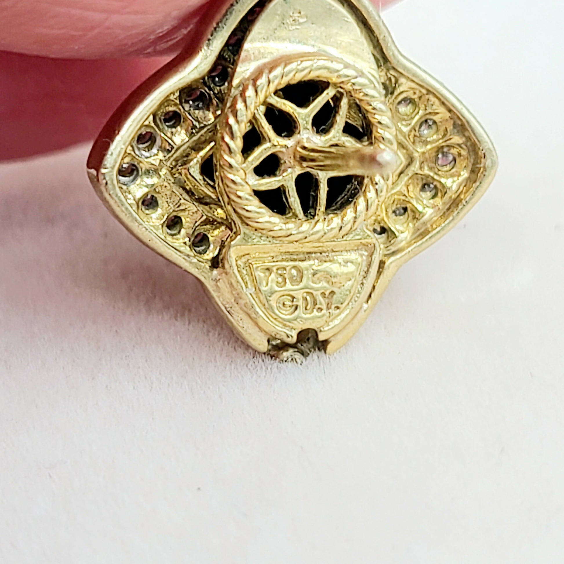    David Yurman Quatrefoil Carved Onyx Diamond Earrings Gold
