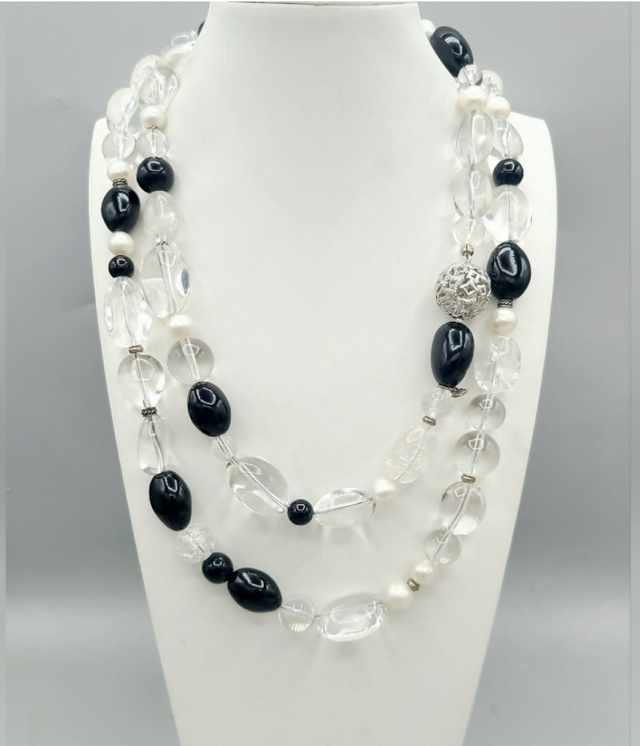    David Yurman Quatrefoil Necklace – Onyx, Crystal & Pearl