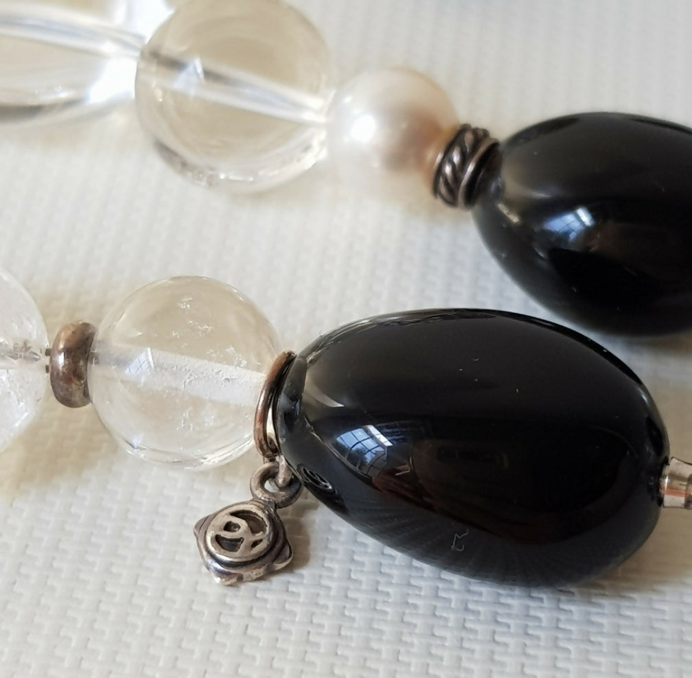    David Yurman Quatrefoil Necklace – Onyx, Crystal & Pearl