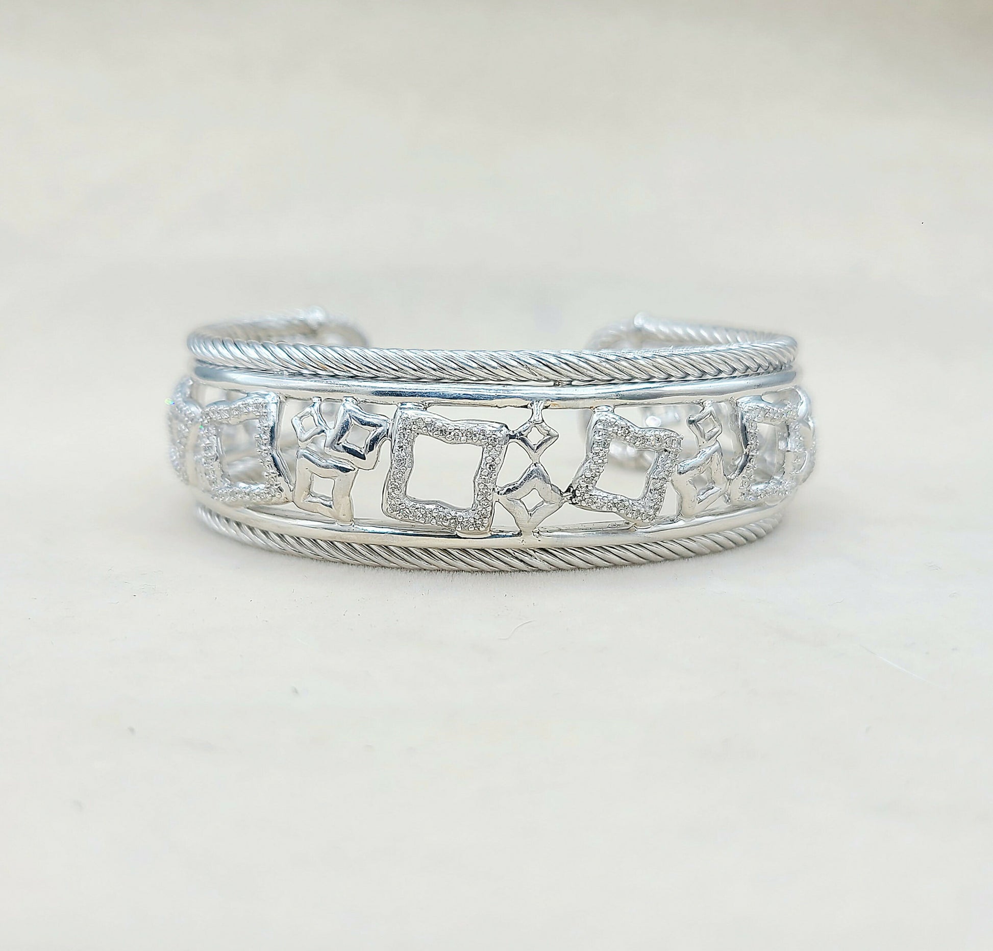    David Yurman Quatrefoil Tapestry Bracelet with Pavé Diamonds