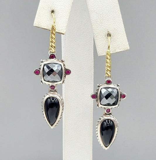    David Yurman Renaissance Drop Earrings Hematite, Onyx & Ruby