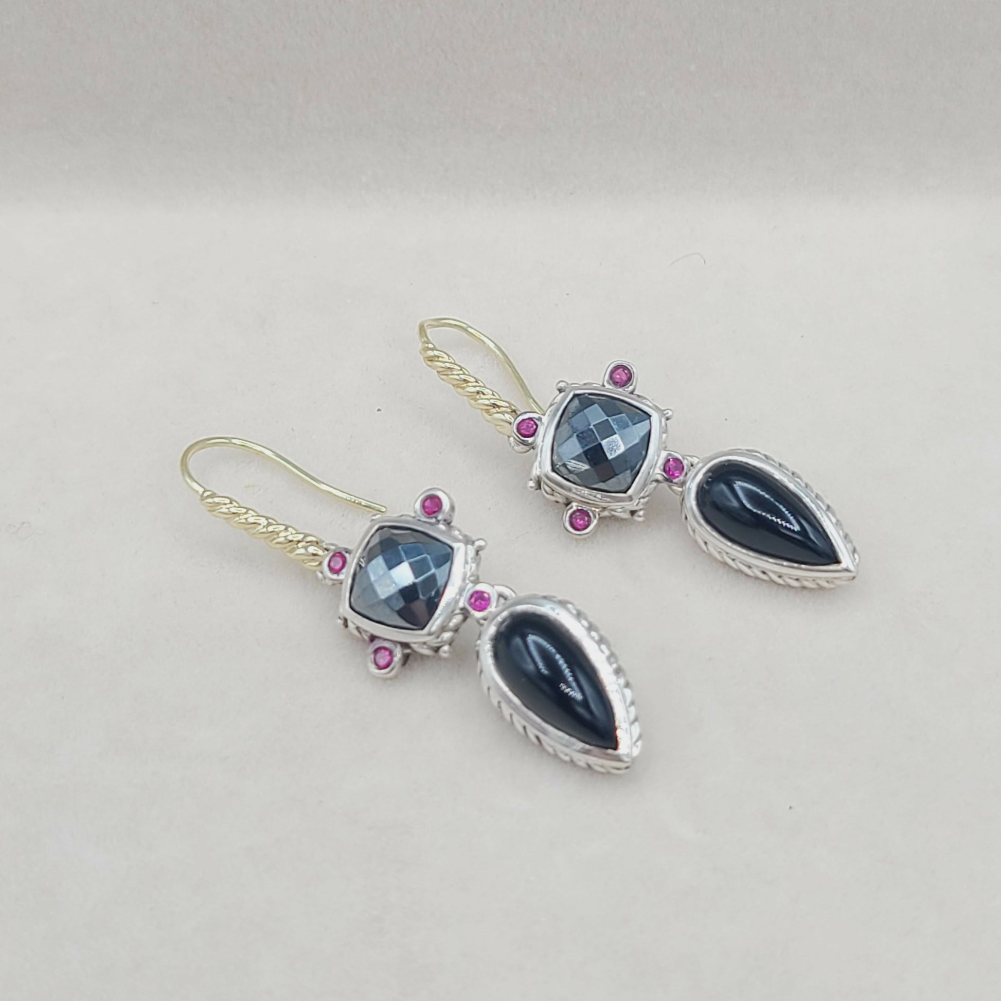    David Yurman Renaissance Drop Earrings Hematite, Onyx & Ruby