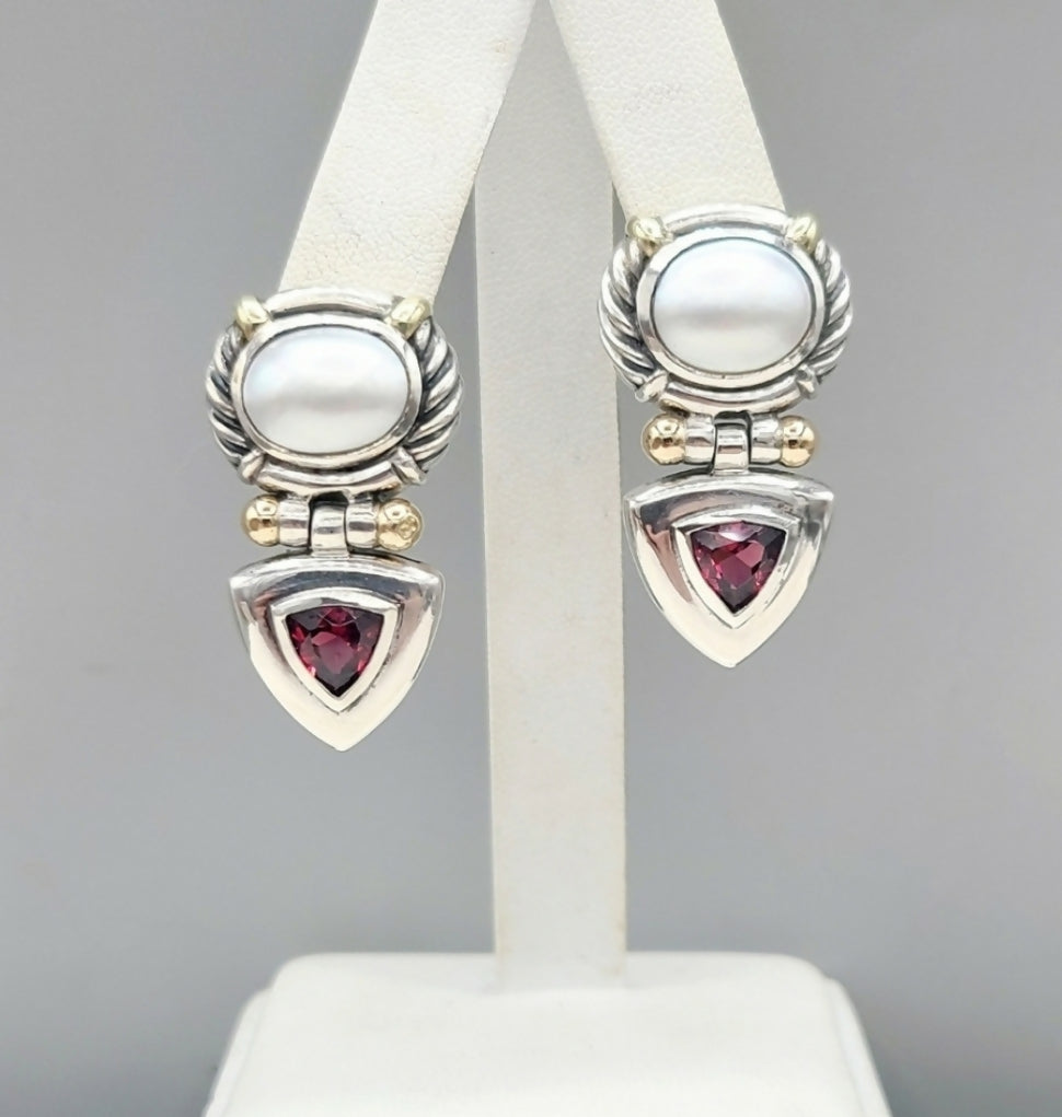    David Yurman Renaissance Drop Earrings Pearl & Garnet