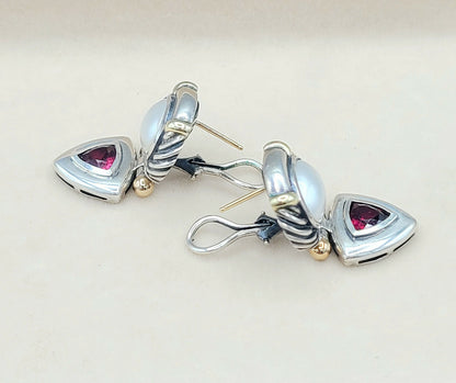    David Yurman Renaissance Drop Earrings Pearl & Garnet