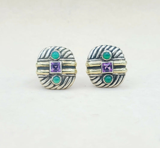    David Yurman Renaissance Earrings – Amethyst & Green Onyx