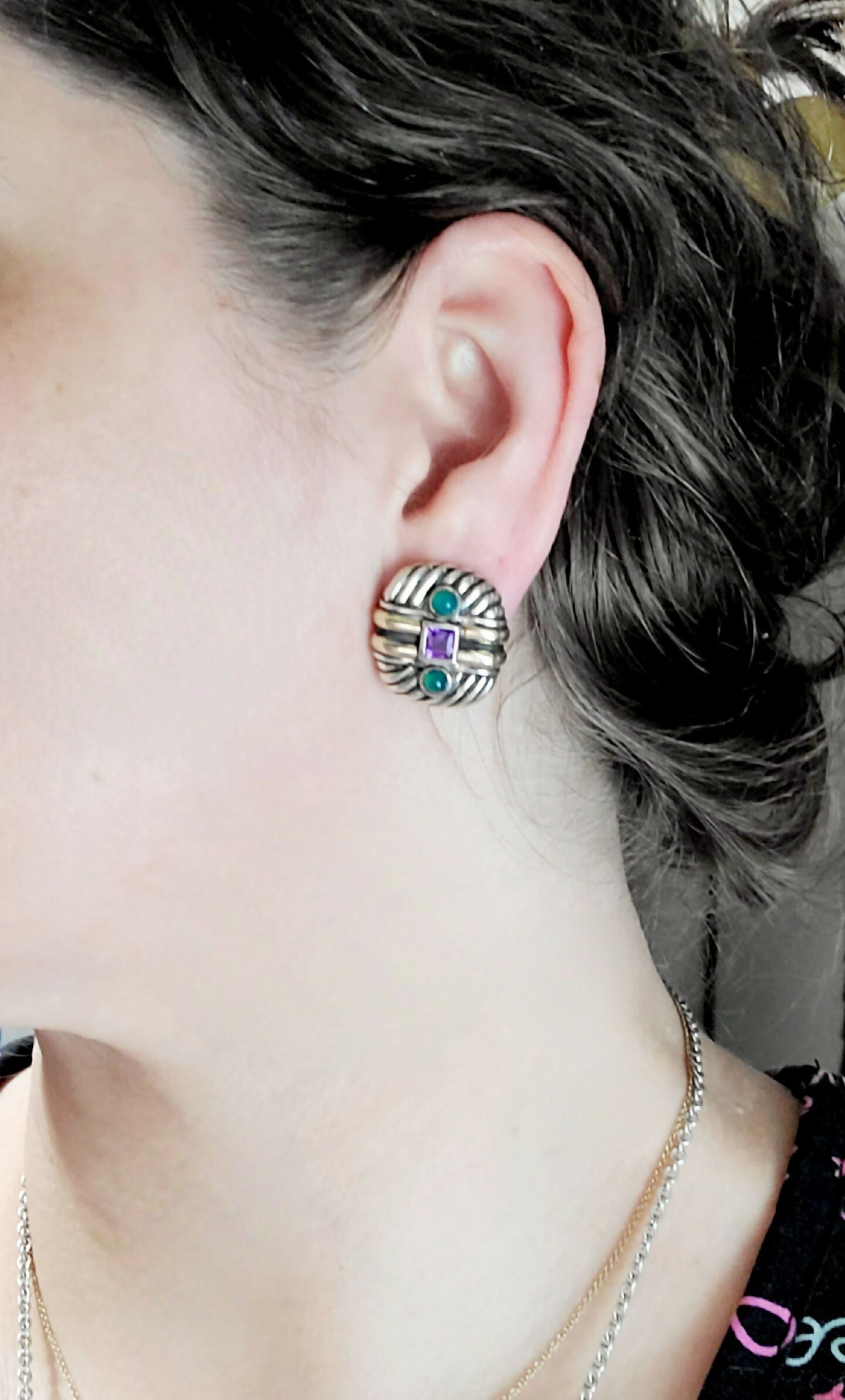    David Yurman Renaissance Earrings – Amethyst & Green Onyx
