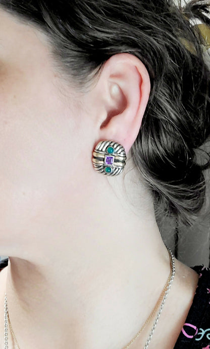    David Yurman Renaissance Earrings – Amethyst & Green Onyx