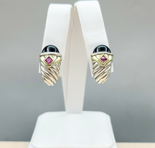   David Yurman Renaissance Earrings Onyx & Pink Tourmaline