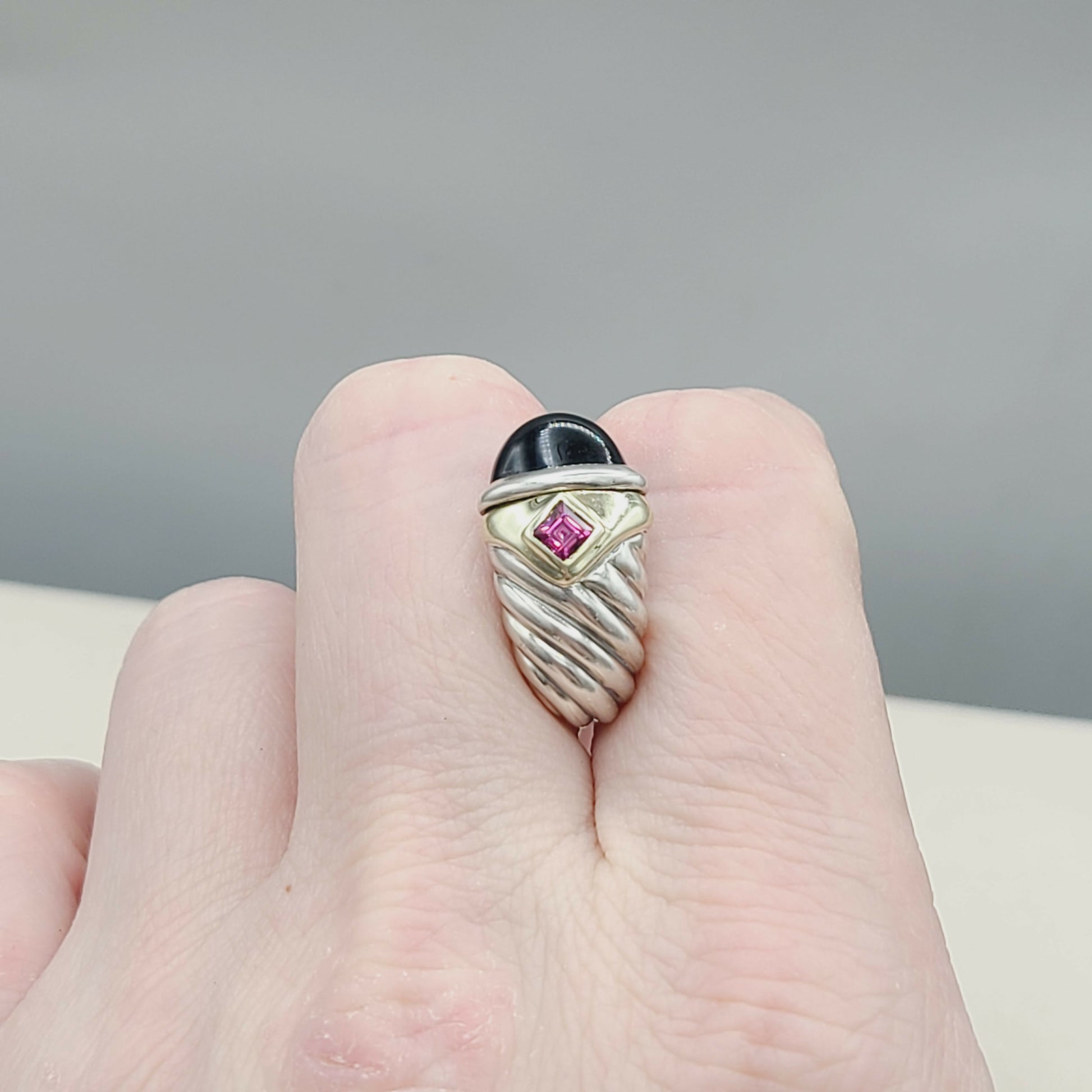    David Yurman Renaissance Earrings Onyx & Pink Tourmaline