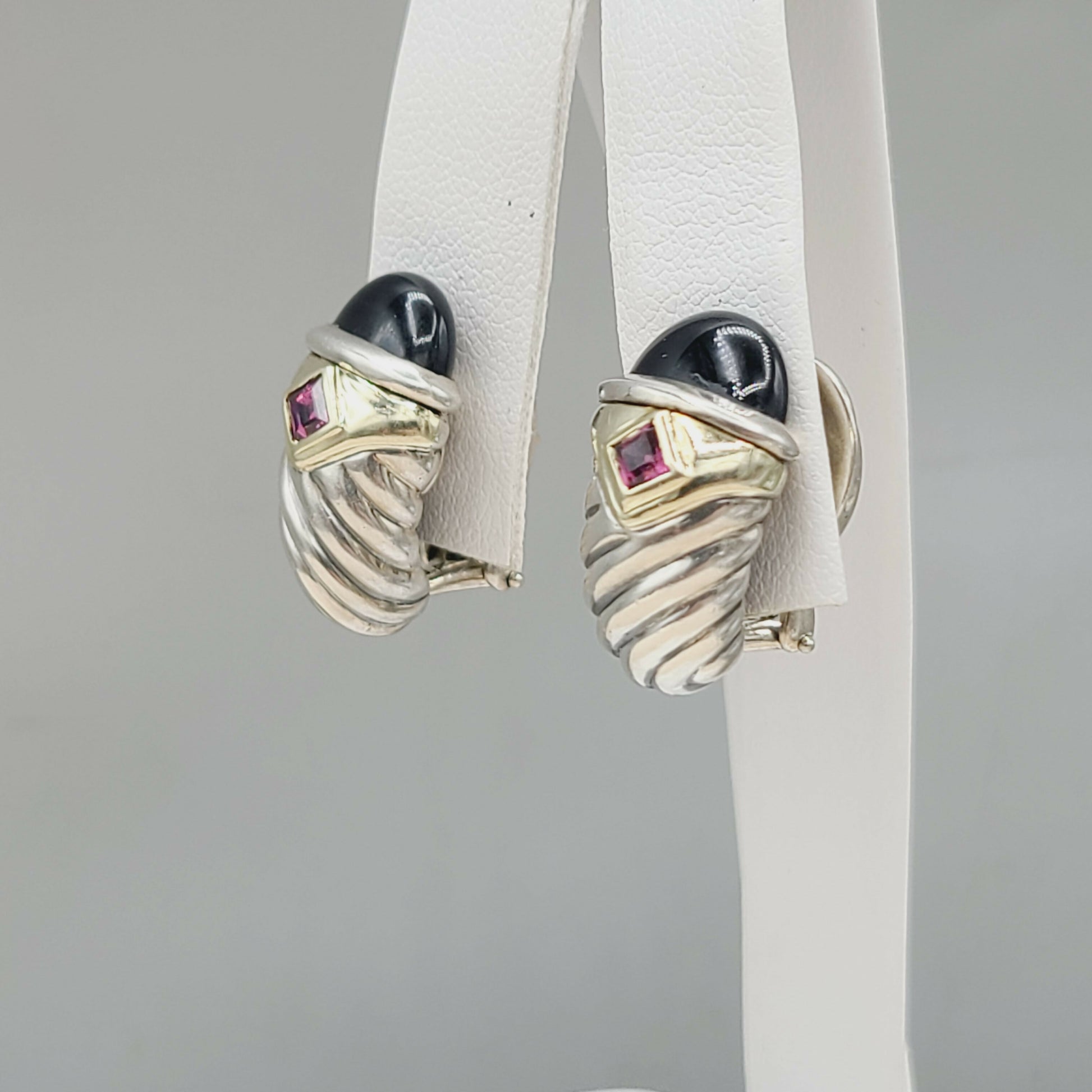    David Yurman Renaissance Earrings Onyx & Pink Tourmaline