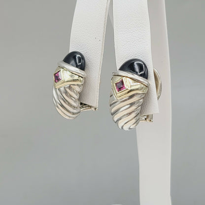    David Yurman Renaissance Earrings Onyx & Pink Tourmaline
