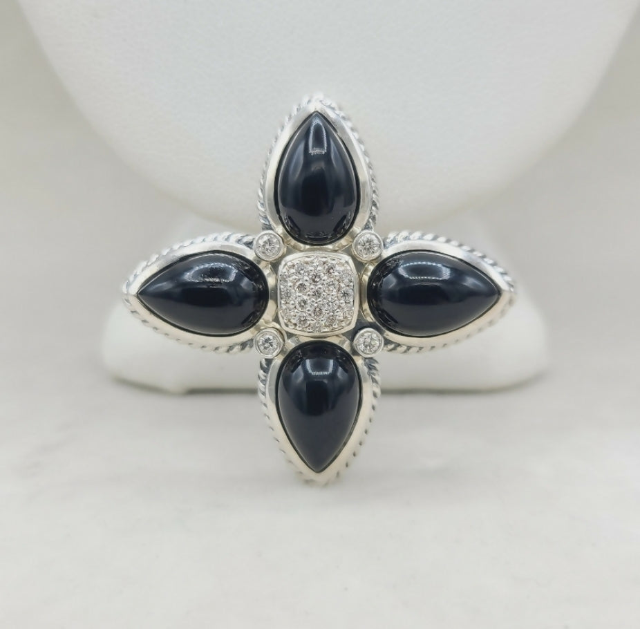    David Yurman Renaissance Teardrop Pendant – Onyx & Diamonds