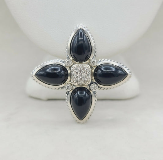    David Yurman Renaissance Teardrop Pendant – Onyx & Diamonds