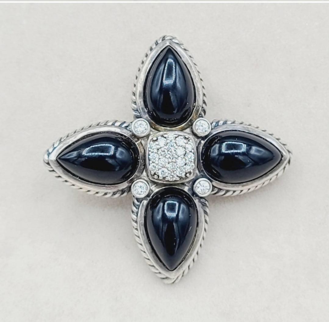    David Yurman Renaissance Teardrop Pendant – Onyx & Diamonds