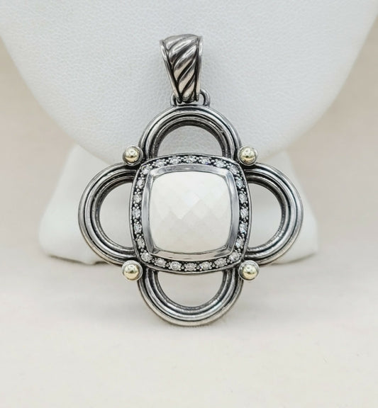    David Yurman Renaissance White Agate Diamond & Gold Pendant