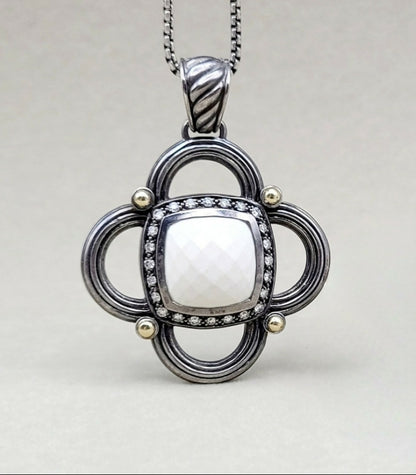    David Yurman Renaissance White Agate Diamond & Gold Pendant