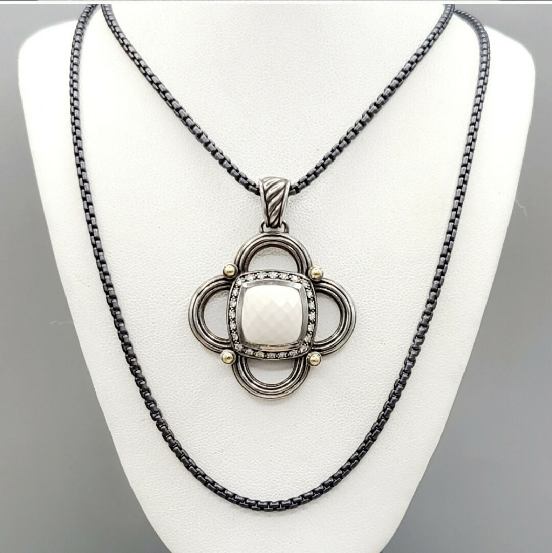    David Yurman Renaissance White Agate Diamond & Gold Pendant