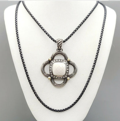    David Yurman Renaissance White Agate Diamond & Gold Pendant