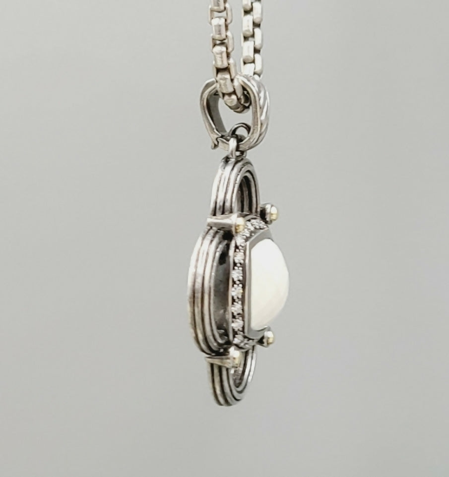    David Yurman Renaissance White Agate Diamond & Gold Pendant