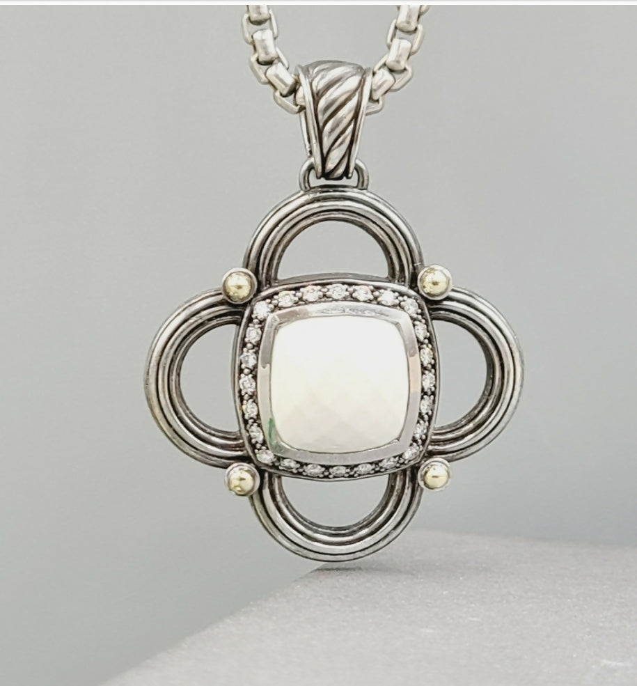    David Yurman Renaissance White Agate Diamond & Gold Pendant