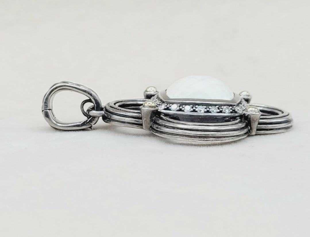    David Yurman Renaissance White Agate Diamond & Gold Pendant