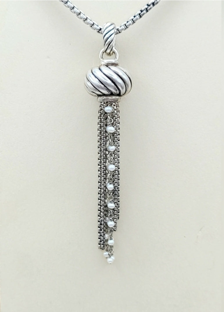    David Yurman Sculpted Pearl Tassel Pendant