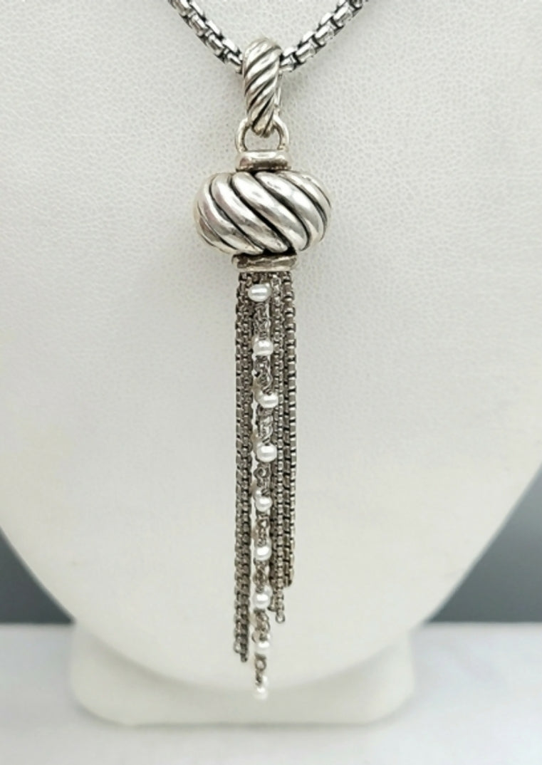    David Yurman Sculpted Pearl Tassel Pendant